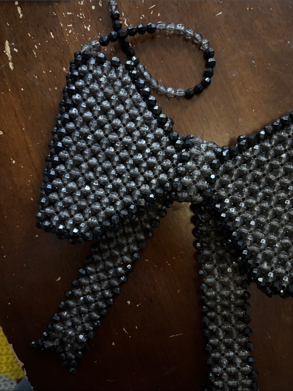 Susan Alexandra Black Beaded Bow Bag with Long Strap - Picture 3 of 4